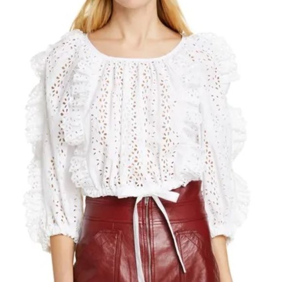 Tops - Rebecca Taylor Karina Eyelet Ruffle Top